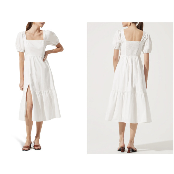 Astr Dresses & Skirts - NWT ASTR THE LABEL Poplin Puff Sleeve Tiered Midi Dress White M Medium